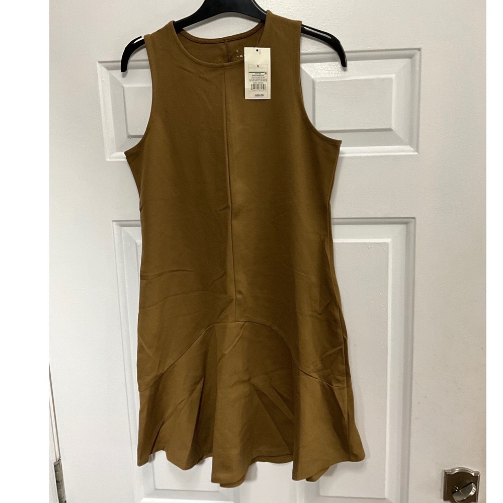 A New Day Brown Sleeveless Ruffle Hem Mini Dress Size S NWT Crew Neck Fit Flare